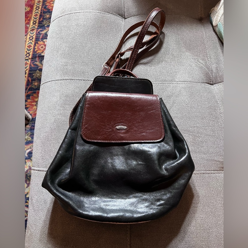 Cuoieria Florentina Black and Brown Leather Backpack Purse